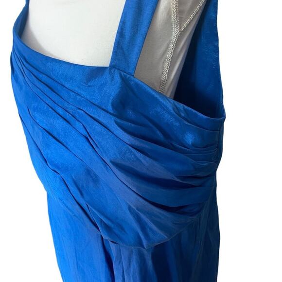 Calvin Klein 22W Blue Shiny Sleeveless Dress Ruched Chest Cocktail Party - Picture 3 of 6